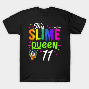 Kids This Slime Queen Is 11 Girl 11th Birthday Party Squad Outfit T-Shirt